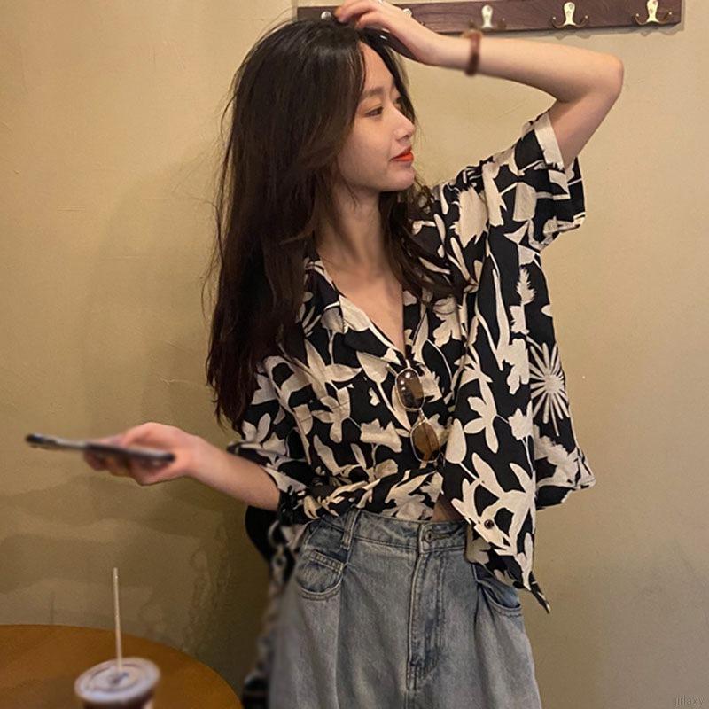 Áo Sơ Mi Ngắn Tay In Họa Tiết Phong Cách Hàn Quốc Dành Cho Nữ