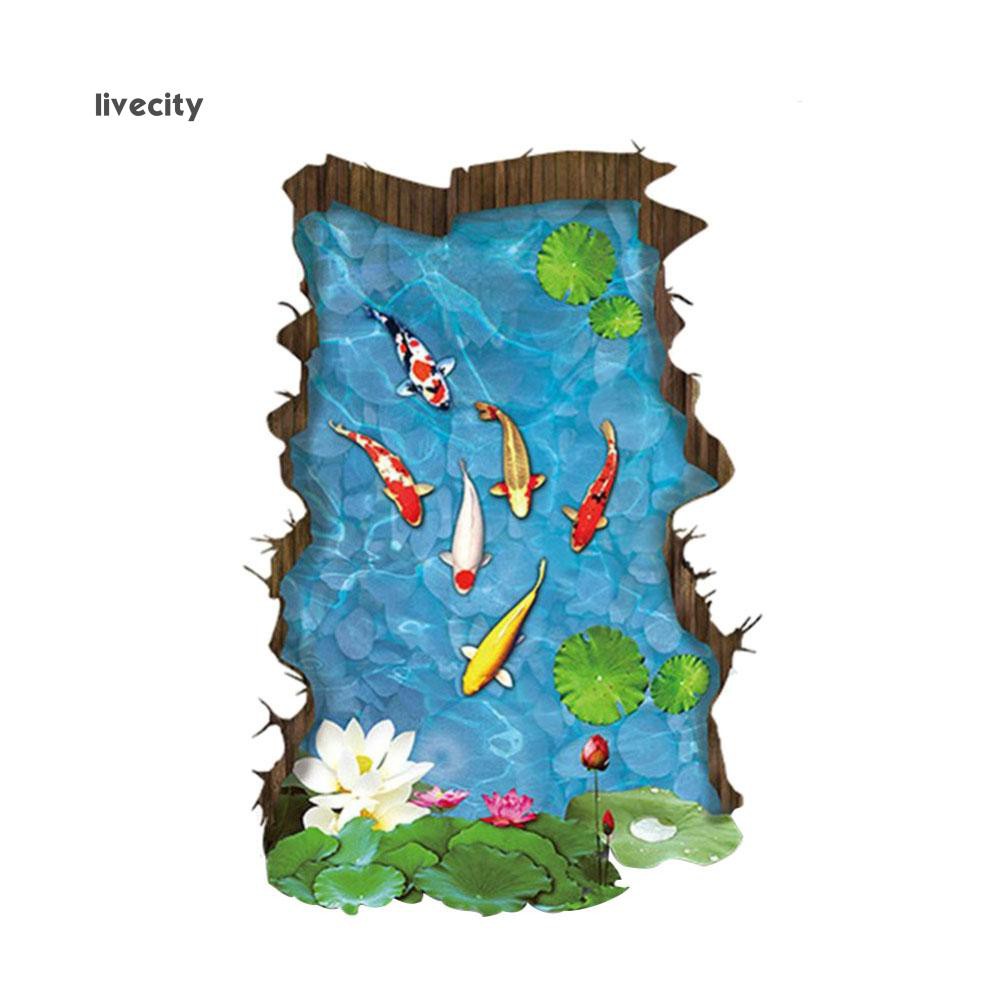 Giấy Dán Tường PVC Họa Tiết Ao Sen 3D Sáng Tạo Chống Thấm Nước Trang Trí Nội Thất