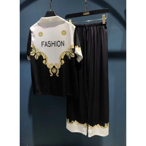 [Hàng sẵn] bộ ngủ mặc nhà pijama lụa xước Quảng Châu cao cấp tay ngắn FASHION