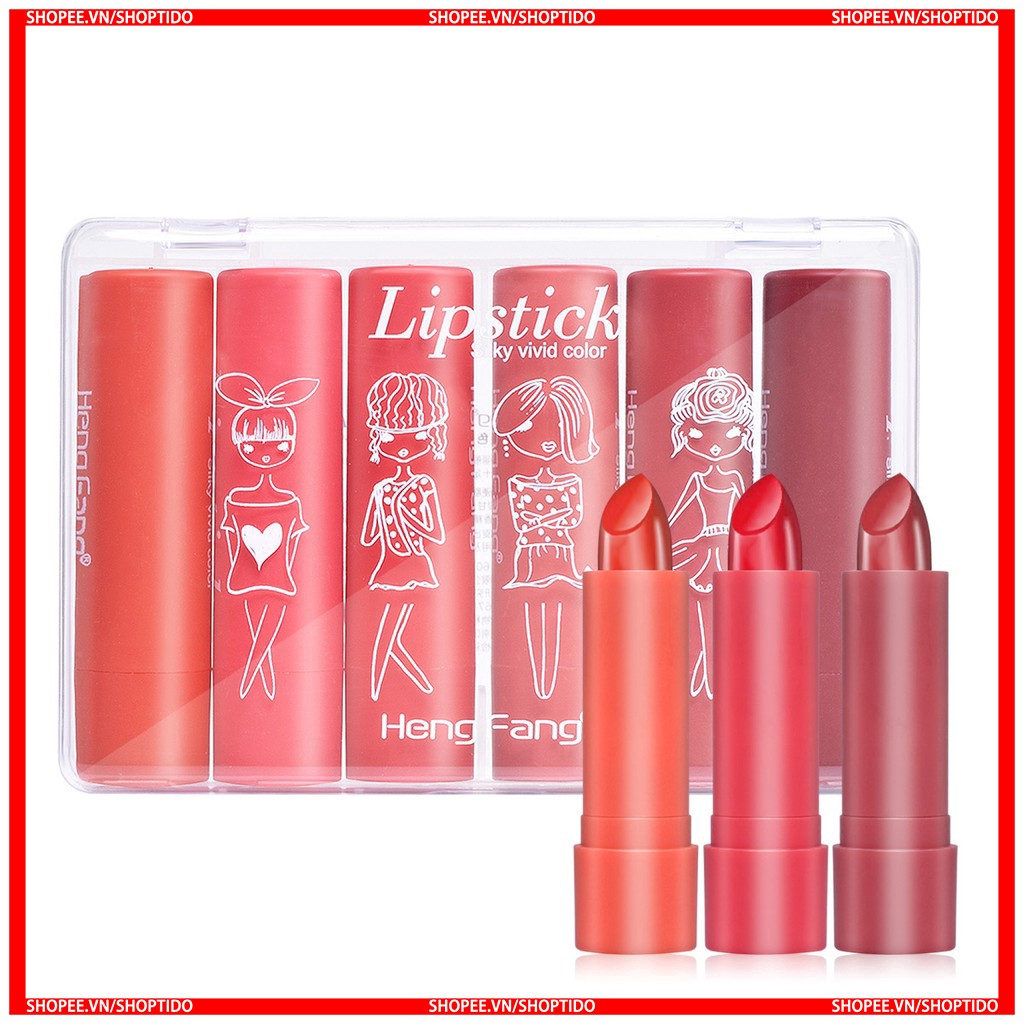 Set 6 Son Thỏi HengFang Lipstick Siiky Vivid Color Chính Hãng HengFang nội địa Trung No.H134