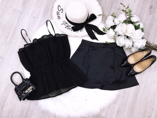 Set áo dập ly 2 dây xoè váy phi mango lọ lem