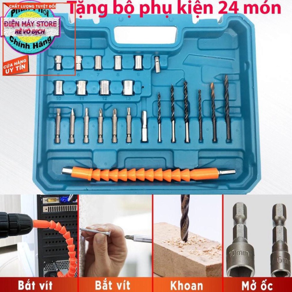 Máy khoan makita 26v có búa 3 chức năng , khoan tường bắn tôn...tặng 24 phụ kiện