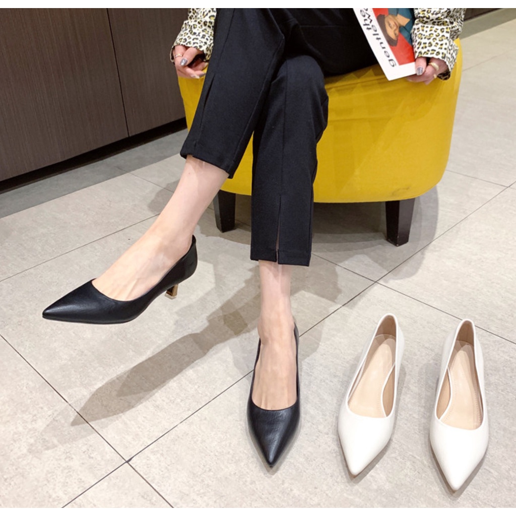 Giày cao gót nữ 5p mũi nhọn da vân mềm bít mũi thời trang công sở đẹp -tiemgiaydazzling DA585