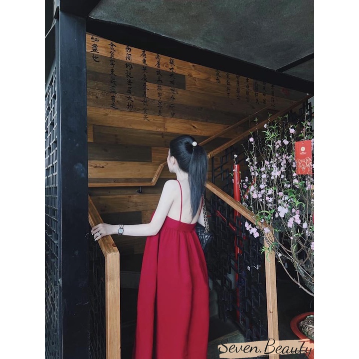 Đầm maxi đỏ, đầm suông nữ vải mềm mướt thiết kế chun sau, phong cách trẻ trung quyến rũ  7.beautiful V114