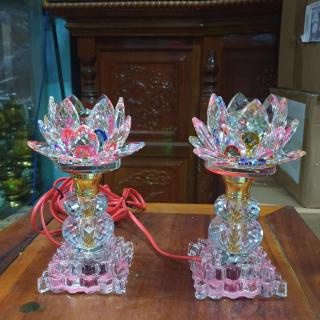 Cặp đèn thờ đá pha lê tự động đổi màu cao 15 cm