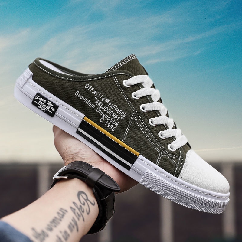 Giày Vải Canvas Phối Lưới Thoáng Khí Khử Mùi Không Gót Thời Trang Mùa Hè Cho Nam