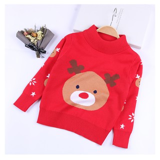 Áo Len 2 Lớp Dày Dặn Cổ Cao Hình Tuần Lộc Ngộ Nghĩnh Fom Rộng Cho Bé Yêu Từ 1-6 Tuổi MKL32