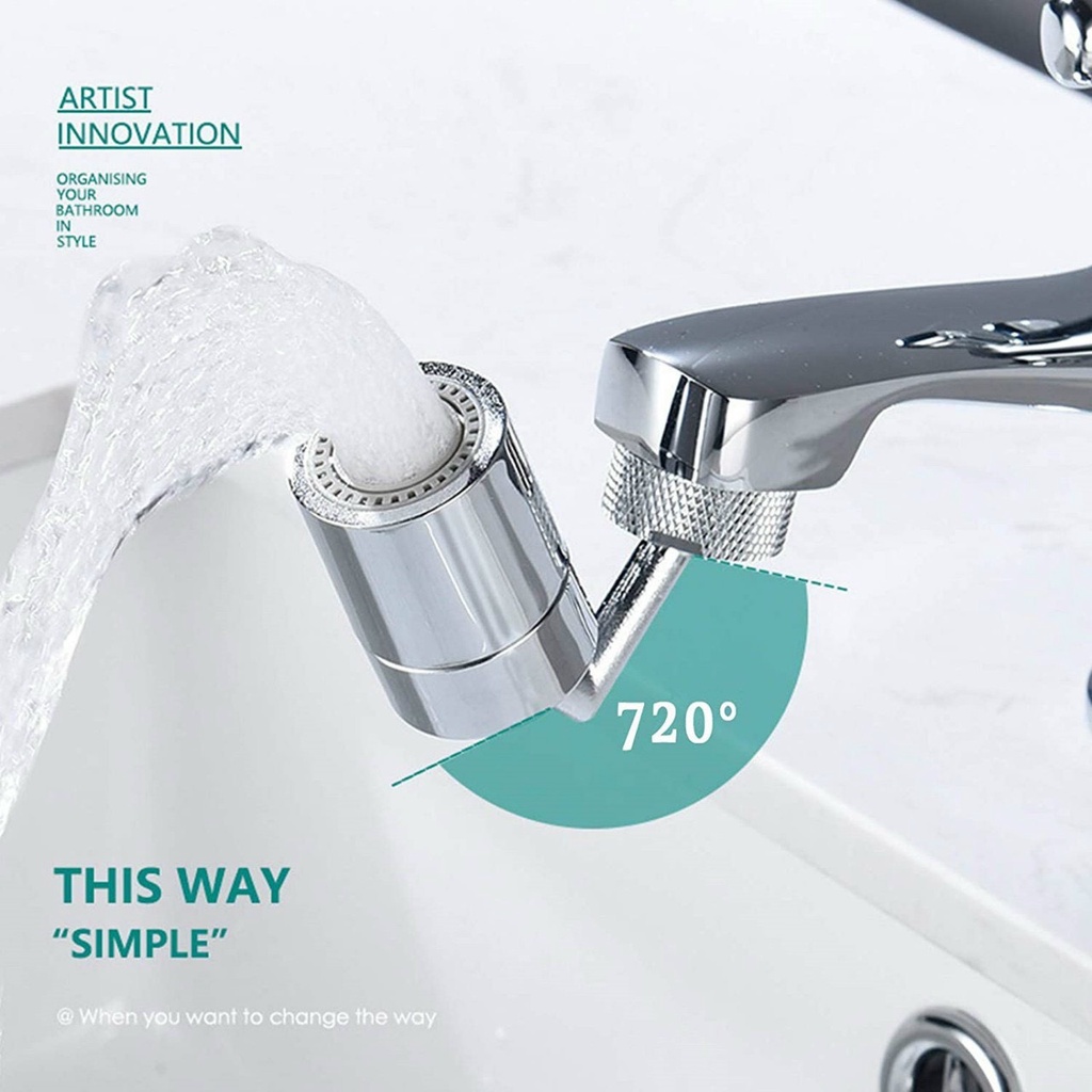 Đầu nối vòi nước chậu rửa bát chén lavabo xoay 720 độ 2 chế độ nước chảy tiện lợi