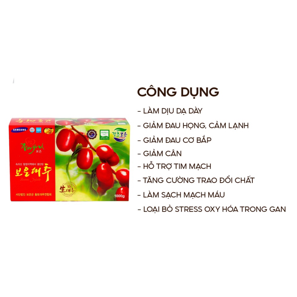 táo đỏ hữu cơ Hàn Quốc sấy khô giàu dinh dưỡng, giúp bổ sung khí huyết1000g