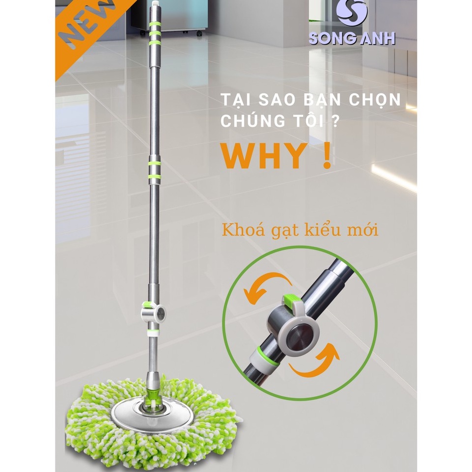 Cây Lau Nhà Inox Thông Minh, Cán Chổi Siêu Nhẹ Xoay 360 Độ Song Anh