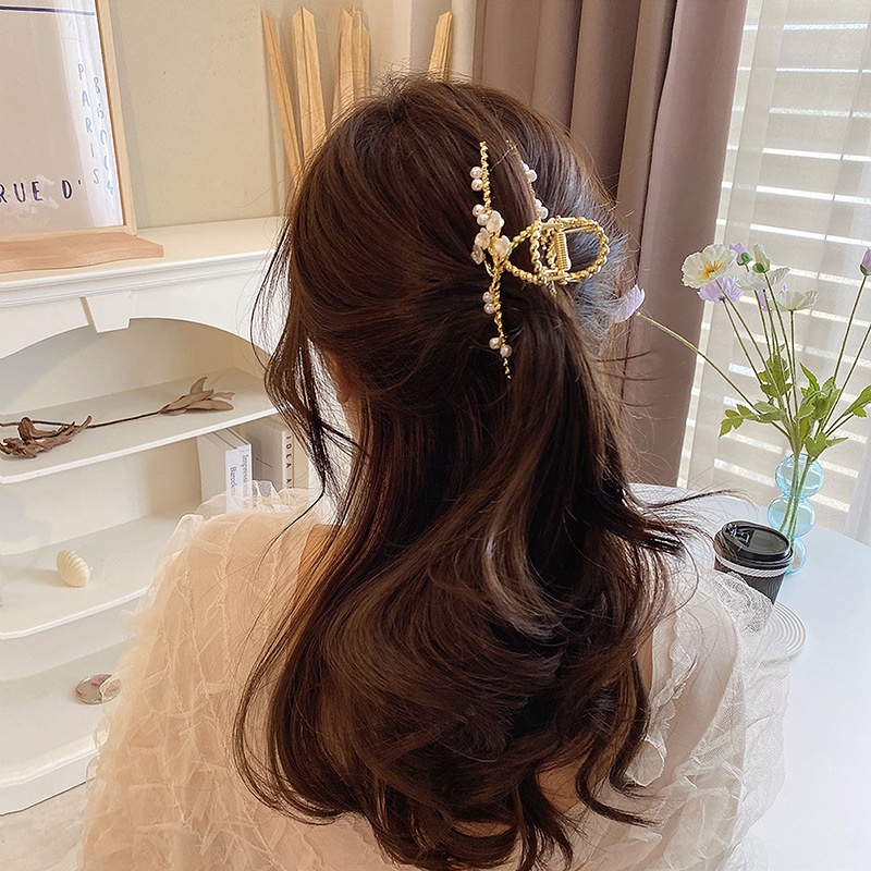 Mới Kẹp Tóc Hình Hoa Đính Ngọc Trai Nhân Tạo Phong Cách Retro