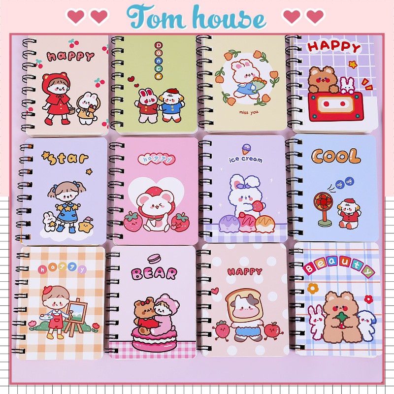 Sổ ghi chép mini gáy xoắn Gấu Happy Tom House