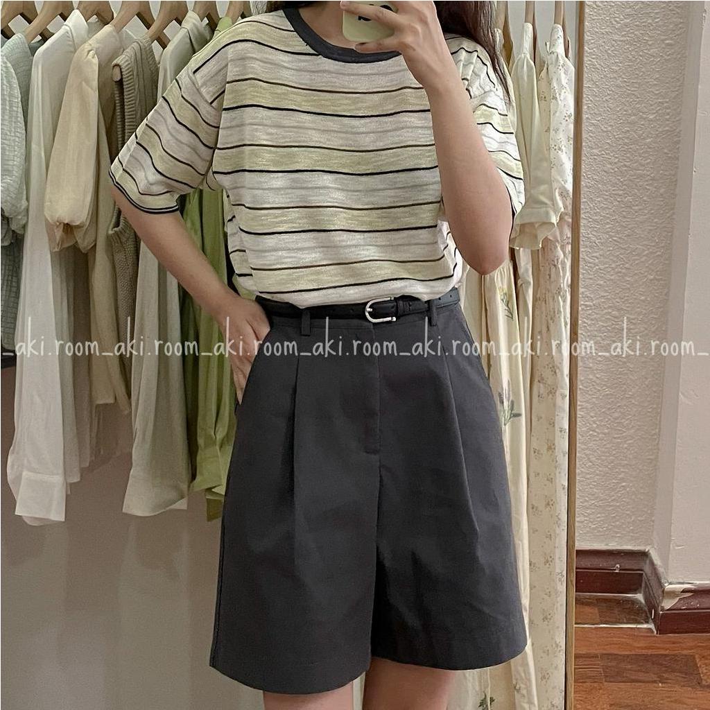 Áo len mongtoghi kẻ ngang form suông rộng cổ viền lệch màu 30066