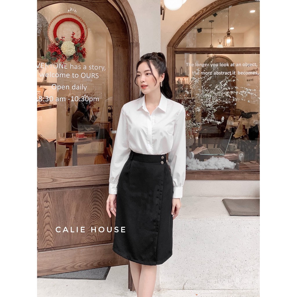 Áo sơ mi thô hàn nữ cổ đức dài tay dáng basic form rộng thanh lịch thời trang công sở Calie House A121 | BigBuy360 - bigbuy360.vn