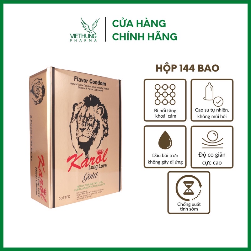 Bao cao su gai bi Karol, bao cao su siêu mỏng, kéo dài thời gian - hộp 144 cái