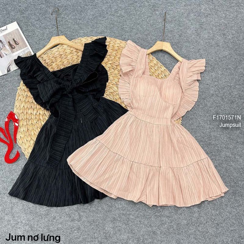 Bộ đồ bay giả váy dáng xòe cột nơ lưng hở cổ vuông tay bèo cánh tiên 1701