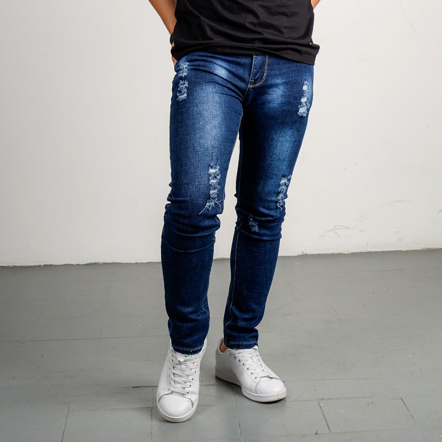 Quần Jeans nam xanh đậm rách co giãn TS66 Tronshop