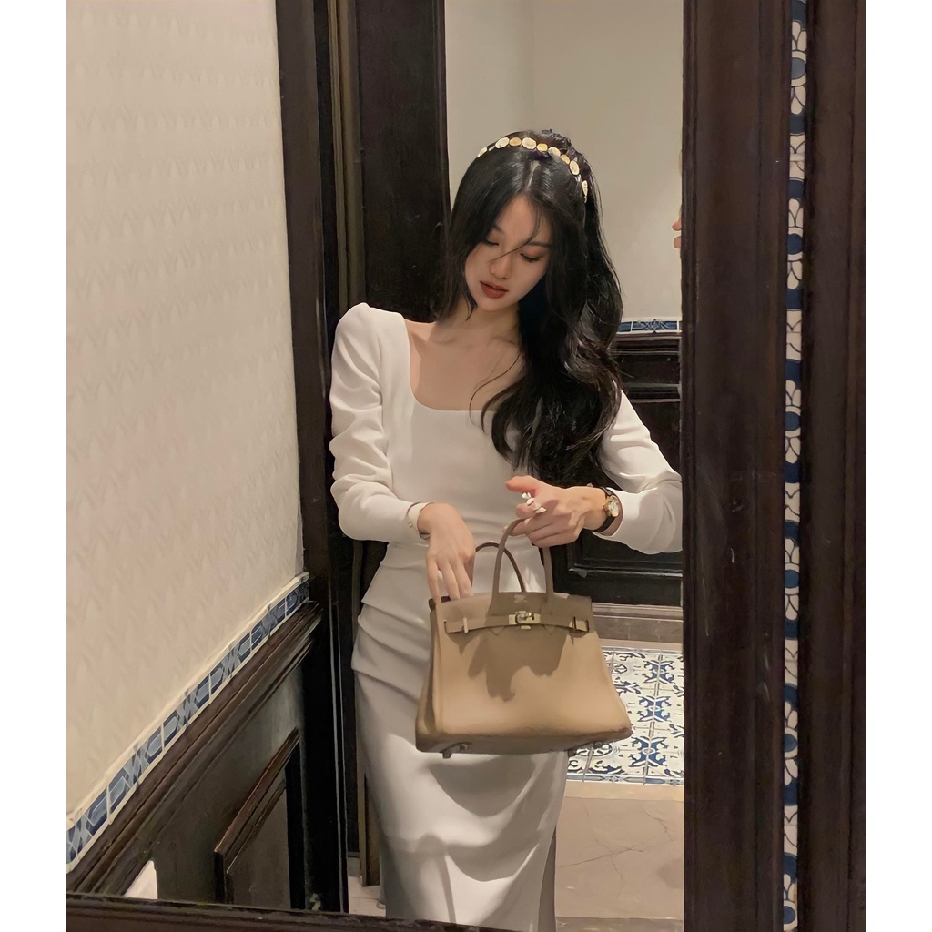 Đầm Dự Tiệc,Váy Dự Tiệc Cổ Vuông Thiết Kế Dáng Ôm Phù Hợp Đi Tiệc Trà Chiều Cho Nữ