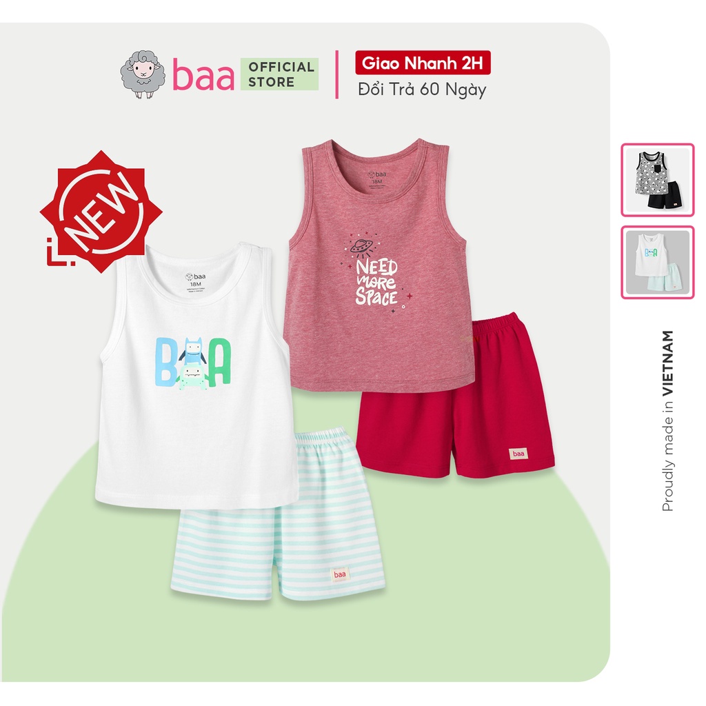 Bộ ba lỗ bé trai. đồ bộ bé trai, bộ cộc tay cho bé thun cotton họa tiết từ 1 tuổi - 7 tuổi - Baababy