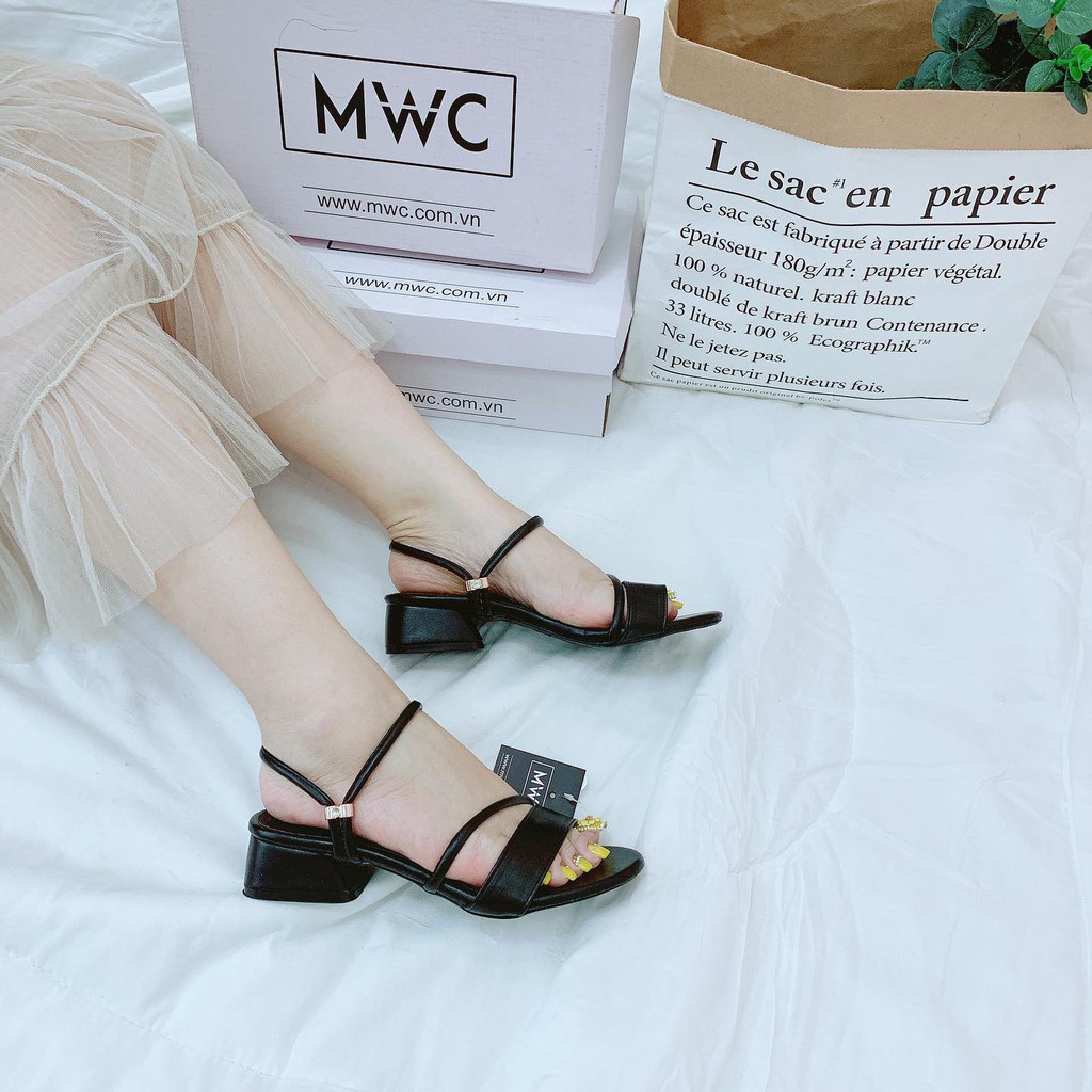 Giày Sandal Cao Gót MWC Đế Vuông 3CM Quai Ngang Thanh Lịch NUCG- 3707