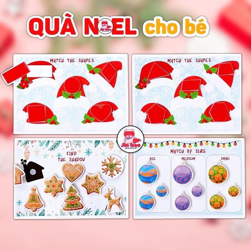 Quà Noel cho bé, Học liệu Giáng Sinh Christmas Busy Book, Học liệu Noel bóc dán Montessori, tặng kèm thiệp