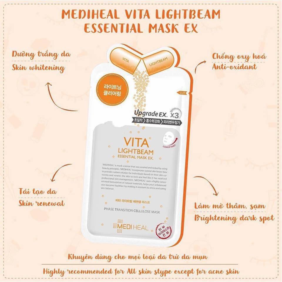 Hộp 10 gói Mặt nạ dưỡng trắng sáng da chiết xuất Vitamin Mediheal Vita Lightbeam Essential Mask 25ml x10
