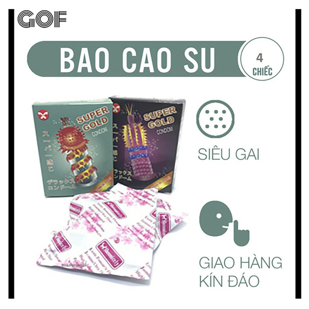Bao Cao Su Gân Gai, Bcs Gai Bi Super Gold, hộp 2 cái (Hàng NHẬT). Bcs Gai Mới - Độc - Lạ Rất Ưa Chuộng, Dùng Bao Phê.