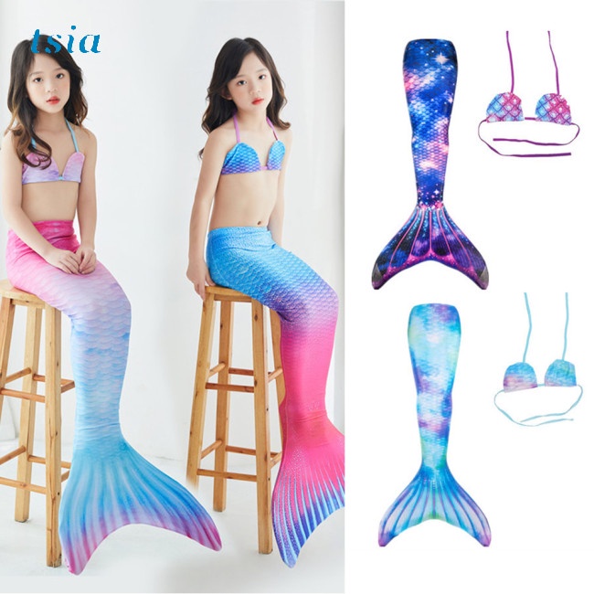Bộ đồ bơi 2 mảnh bằng polyester họa tiết đuôi nàng tiên cá nhiều màu cho bé gái 3-12 tuổi G7