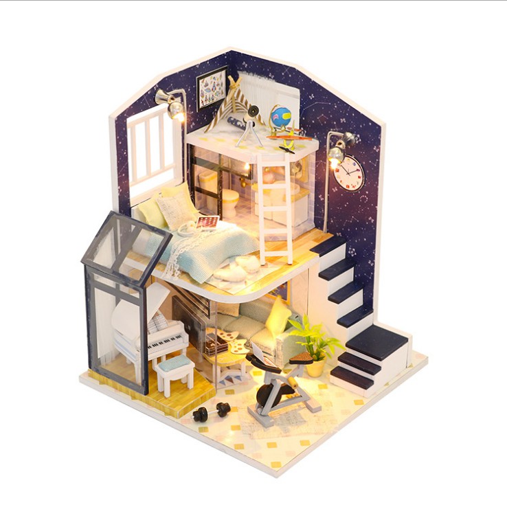 Mô hình nhà DIY Doll House Shining Star Kèm Mica Chống bụi Kèm Bộ dụng cụ và Keo dán