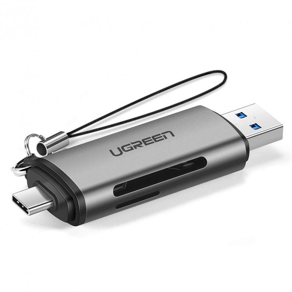 [Mã ELFLASH1 hoàn 10K xu đơn 20K] Đầu đọc thẻ SD/TF chuẩn USB Type-C/USB 3.0 Ugreen 50706 (Màu xám)