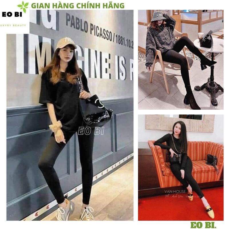 Quần legging dài nữ cạp chun cao nâng mông bản to vải thun màu đen chất dày dặn form biker ôm ngắn tập gym yoga - EOBI