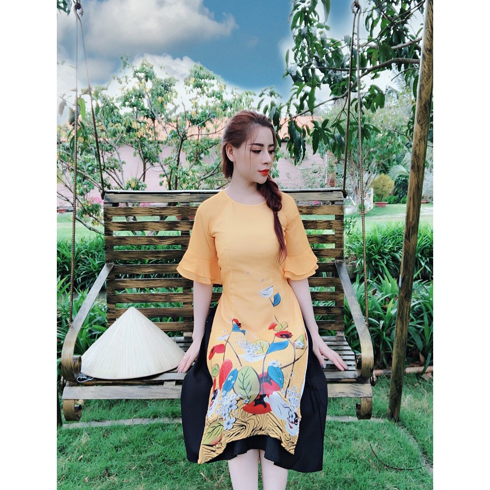 Áo dài vol in tay cách điệu (KHÔNG KÈM CHÂN VÁY)-MS2037AD