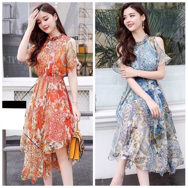 Đầm xoè chiffon cổ sơ mi size m l xl