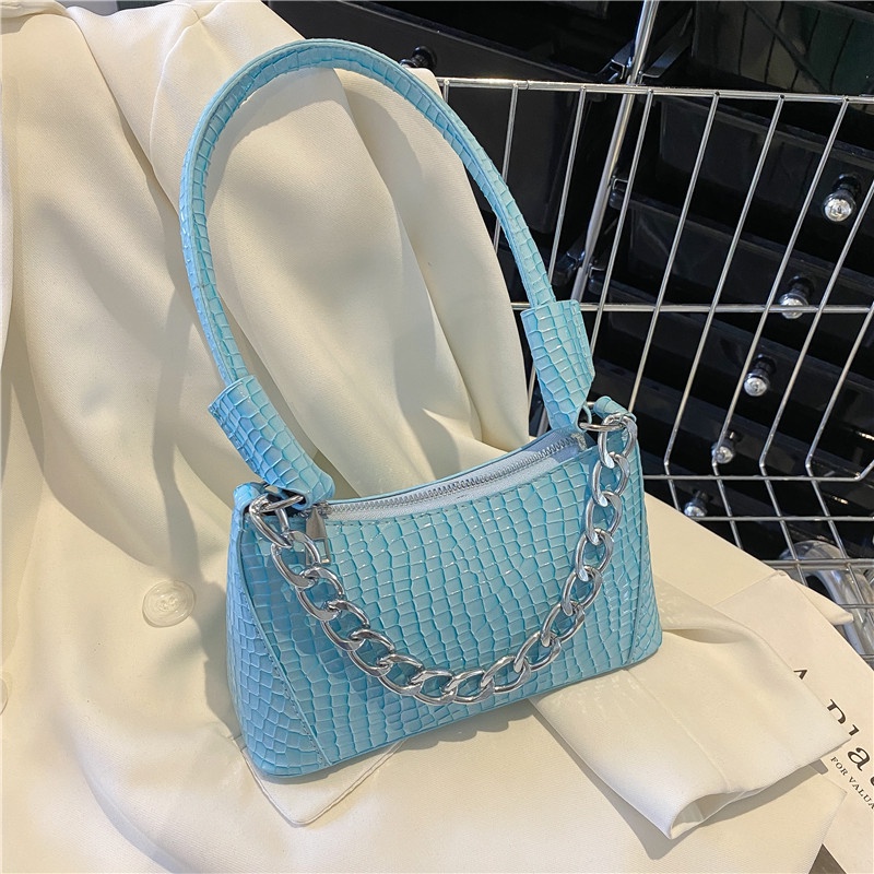 Túi Xách Vân Da Cá Sấu Phối Dây Xích Thời Trang Cao Cấp Cho Nữ