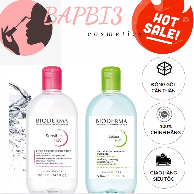 Nước tẩy trang bioderma 500ml Chính Hãng Pháp cho da khô da dầu da nhạy cảm