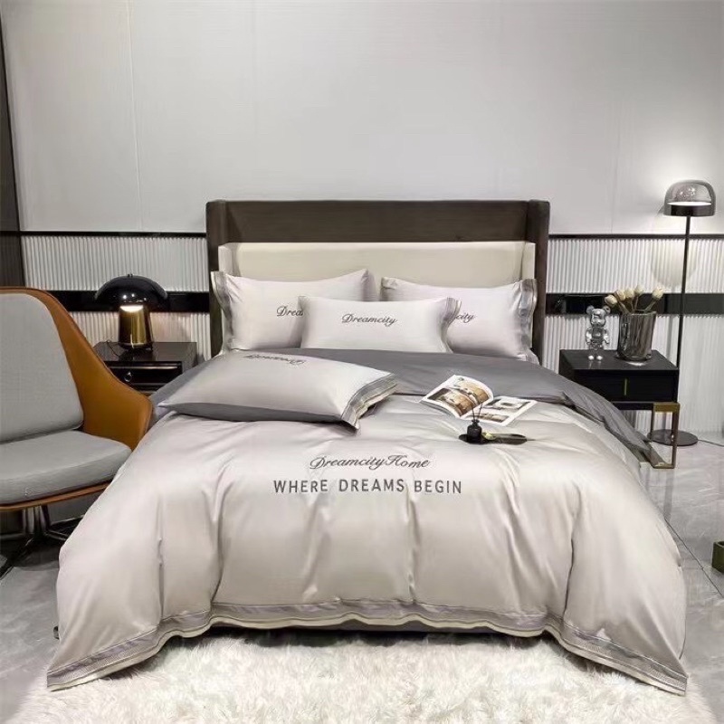 BỘ CHĂN GA GỐI PHI LỤA DREAMCITY MẪU MỚI GA SÁNG MÀU 4 món