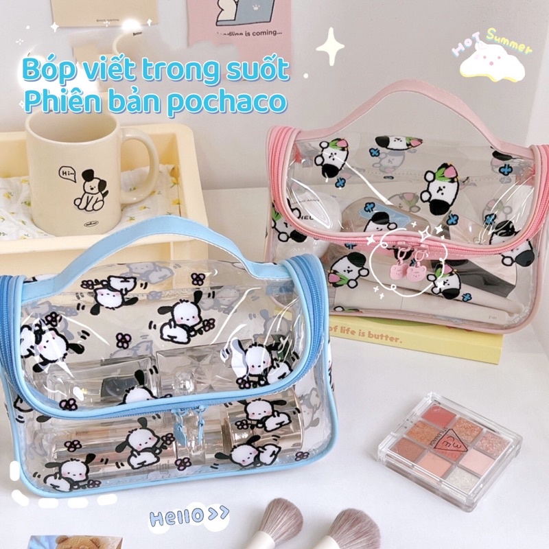 Bóp viết 2 tầng trong suốt kèm theo hoạ tiết dễ thương