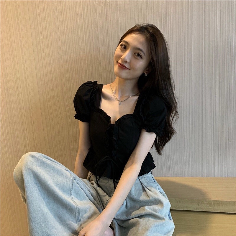 Áo Croptop nữ tay ngắn bồng dáng ôm phong cách Hàn Quốc mã QD072