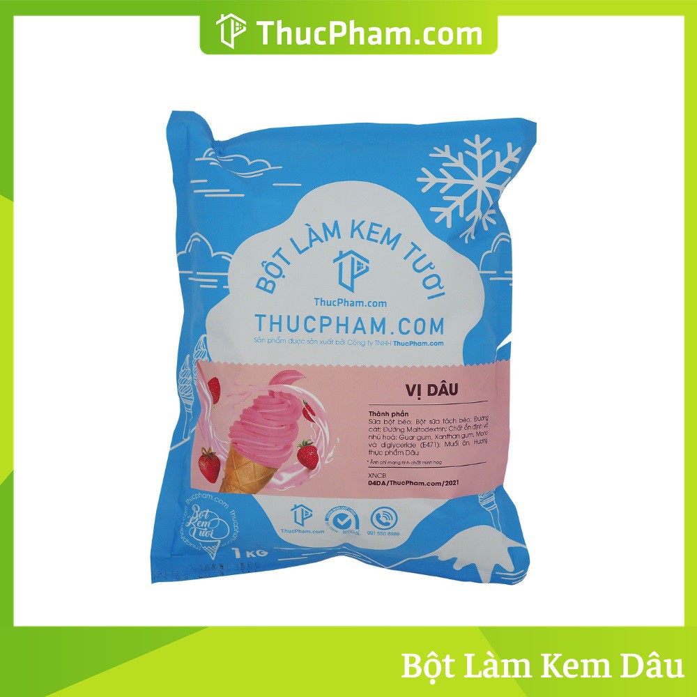 Bột Làm Kem Tươi THUCPHAM.COM Vị Dâu 1kg - Công Thức Độc Quyền Hương Vị Mới, Không Gắt, Không Hắc