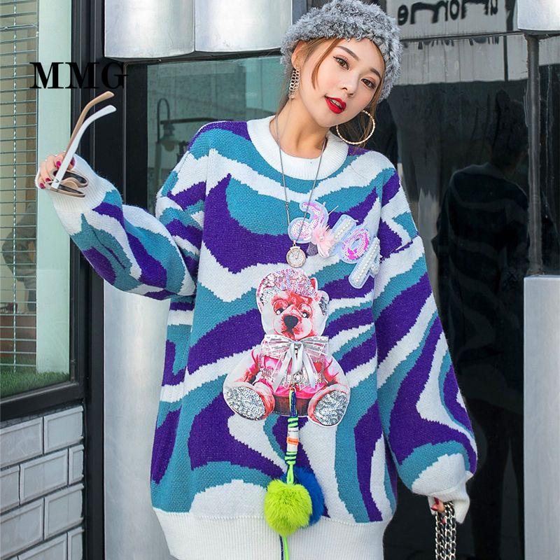Áo Sweater Dáng Rộng Kẻ Sọc Gợn Sóng Phong Cách Đường Phố Thái Lan