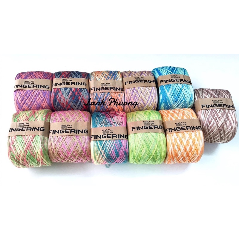 Sợi cotton bóng chập 4 màu loang cuộn 100 gram