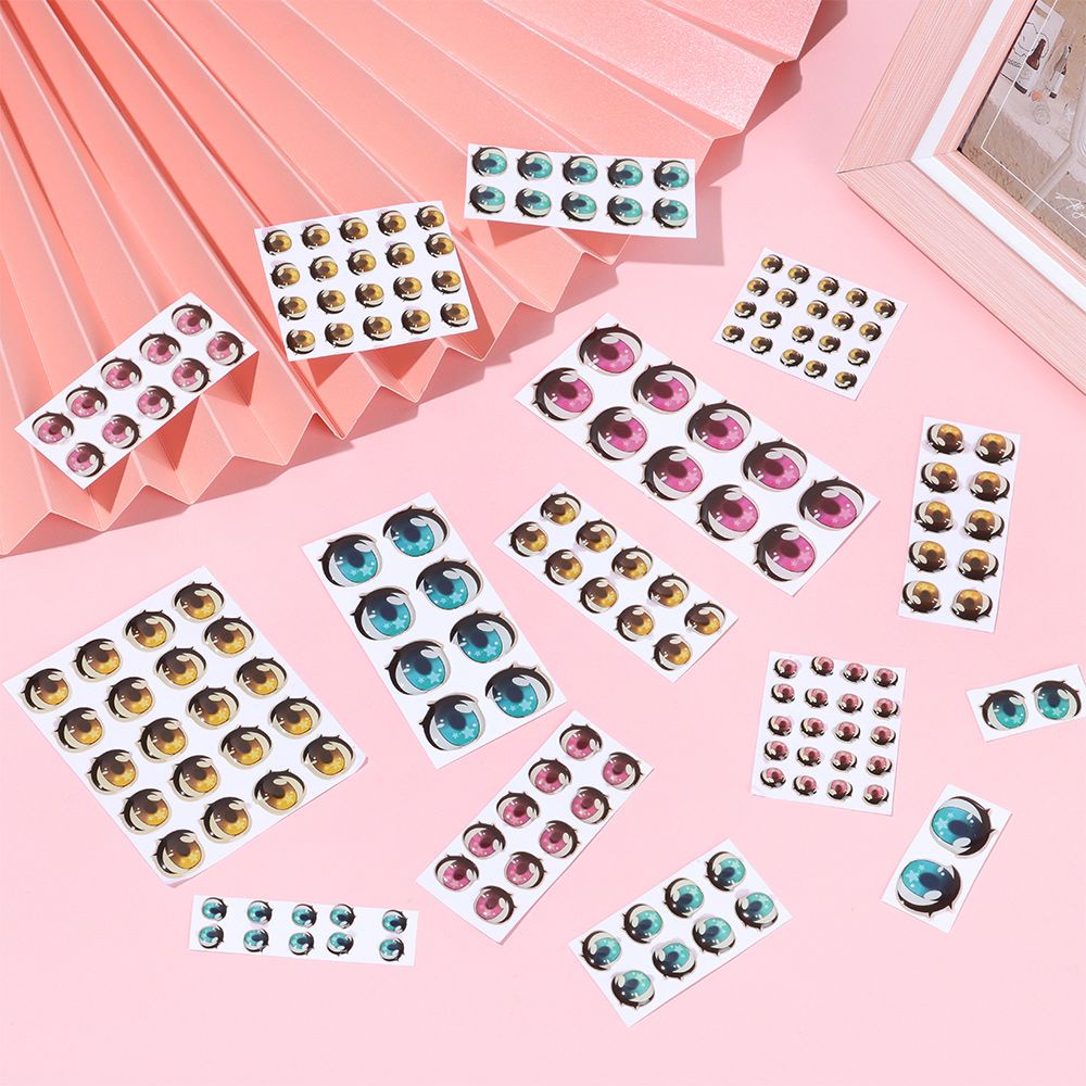 Bộ 10 Cặp Miếng Dán Hình Khuôn Mặt Hoạt Hình Nhiều Kiểu Màu Vàng/Hồng/Xanh Dương|Cuộn Giấy Decal Dán Trang Trí Nhiều Hình Ảnh Kích Thước 6mm/8mm/10mm/12mm/15mm