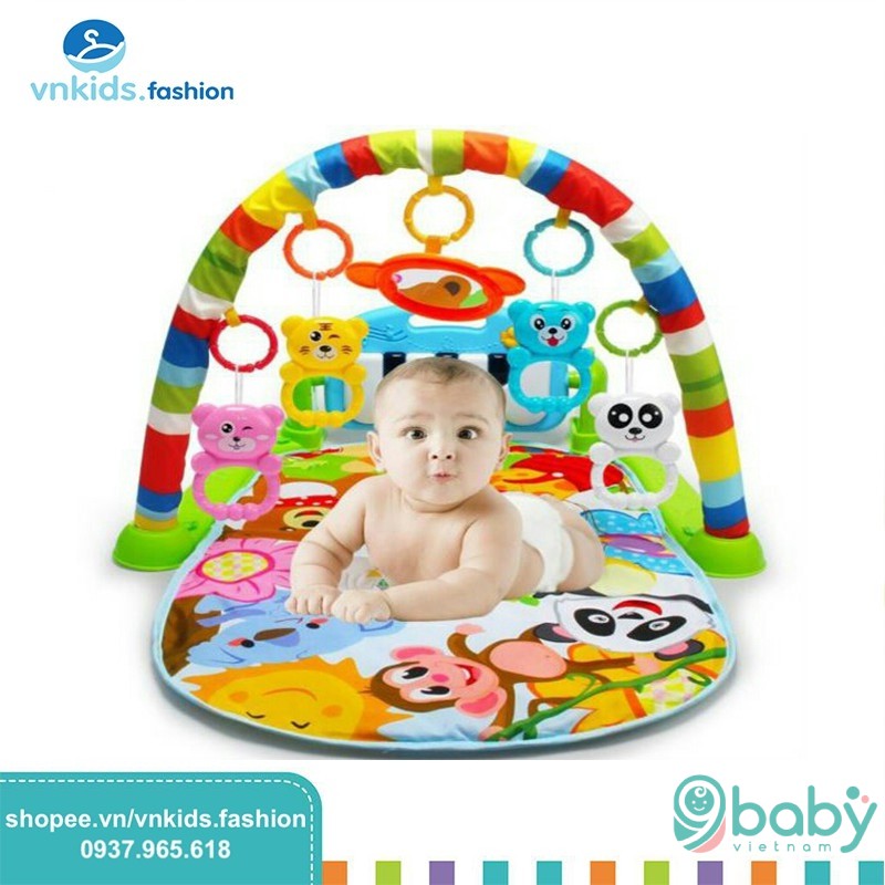 Thảm Nhạc Kèm Đàn Piano 9BABY Cho Bé Yêu Hình Khỉ- Chân Màu Xanh Lá