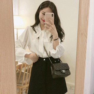 Áo kiểu tay dài phối nơ phong cách Hàn Quốc size S-XL