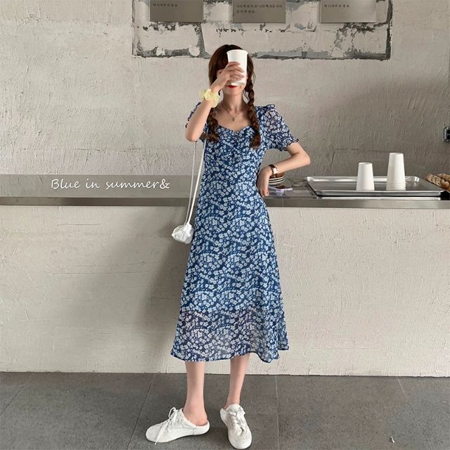 [FREESHIP] Váy Voan Hoa Nhí Cao Cấp màu xanh Lớp lót mềm mại | BigBuy360 - bigbuy360.vn
