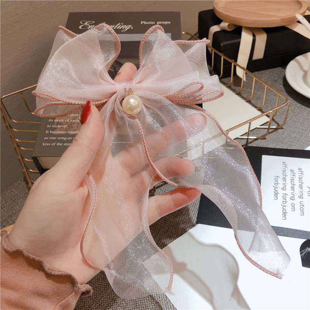 Kẹp Tóc Hình Nơ Đính Ngọc Trai Nữ Tính