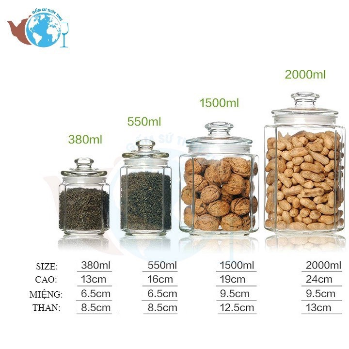Lọ thủy tinh đựng gia vị lục giác 900ml