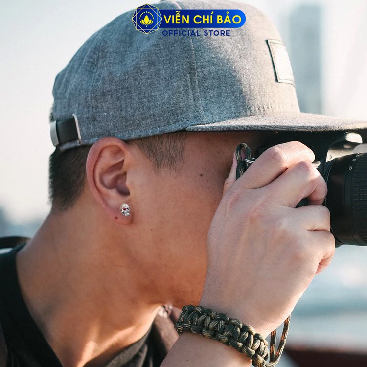Bông tai bạc nam skull king mắt đỏ trắng unisex chất liệu bạc Thái 925 phụ kiện trang sức Viễn Chí Bảo B100103