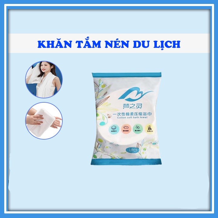 COMBO 2 Khăn tắm nén dạng viên tiện dụng mang theo đi du lich, đi chơi dài 70x140cm siêu lớn
