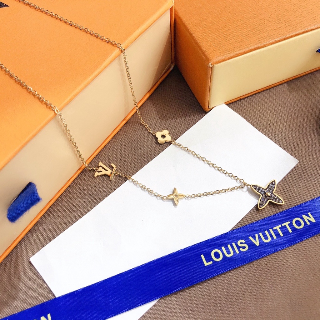 Lv Vòng cổ Thép Titan Không Phai Mặt Chữ Louis Vuitton Đơn Giản Cá Tính